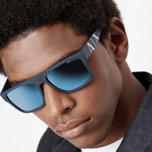 Armani Exchange Mirrored Blue Rectangular Men's Sunglasses